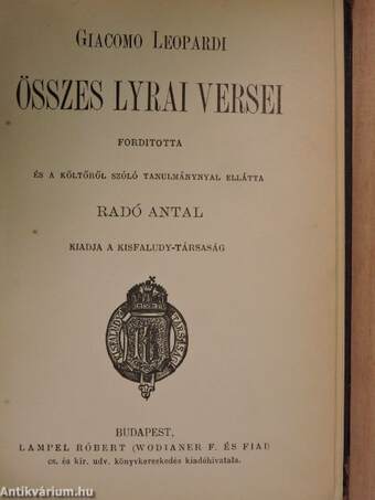 Giacomo Leopardi összes lyrai versei