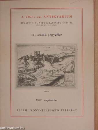 A 70-es sz. Antikvárium 11. számú jegyzéke