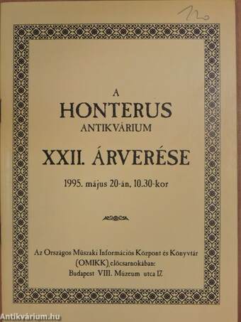 A Honterus Antikvárium XXII. árverése