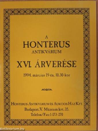 A Honterus Antikvárium XVI. árverése