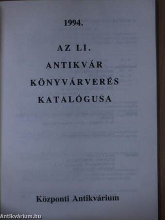 Központi Antikvárium LI. antikvár könyvaukciója