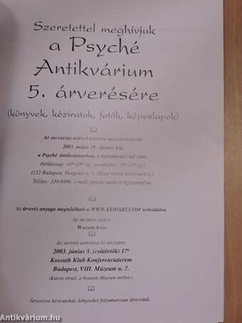 A Psyché Antikvárium 5. árverése