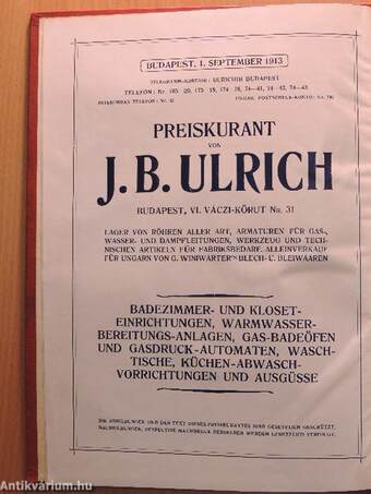 Ulrich B. J. cső-árjegyzék Budapest, 1913. szeptember 1.