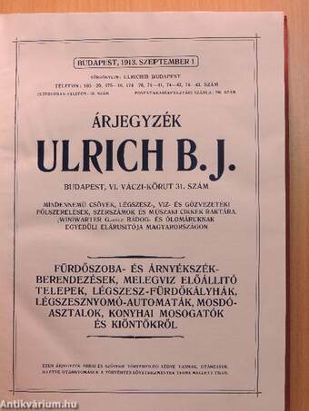 Ulrich B. J. cső-árjegyzék Budapest, 1913. szeptember 1.