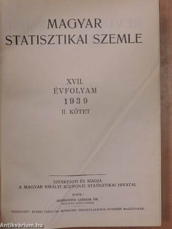 Magyar Statisztikai Szemle 1939. július-december (fél évfolyam)