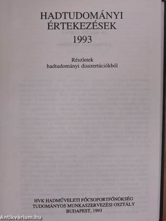 Hadtudományi értekezések 1993