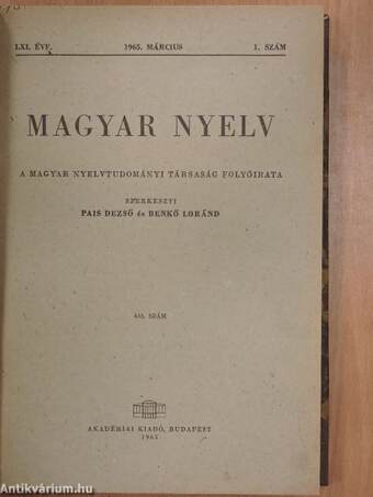 Magyar Nyelv 1965/1-4.