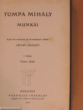 Tompa Mihály munkái I.