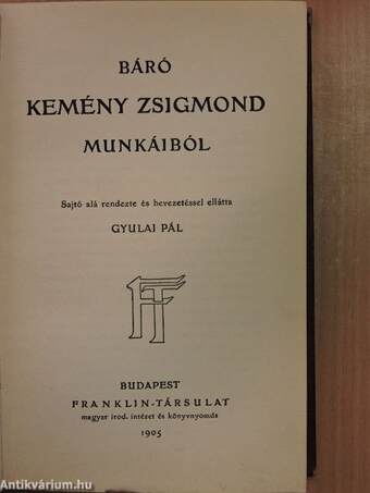 Báró Kemény Zsigmond munkáiból