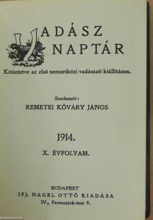 Vadász naptár 1914. (minikönyv)