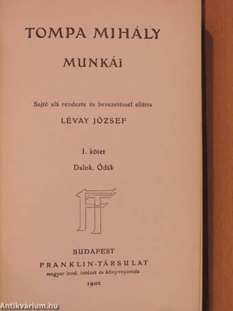 Tompa Mihály munkái I.