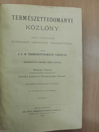 Természettudományi Közlöny 1901. január-december