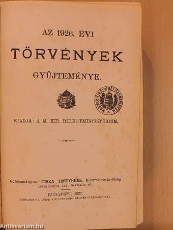 Az 1926. évi törvények gyüjteménye