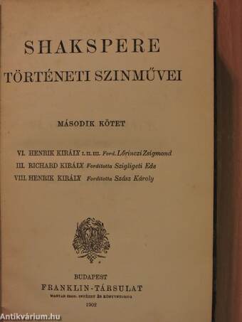 Shakspere történeti szinművei II. (töredék)