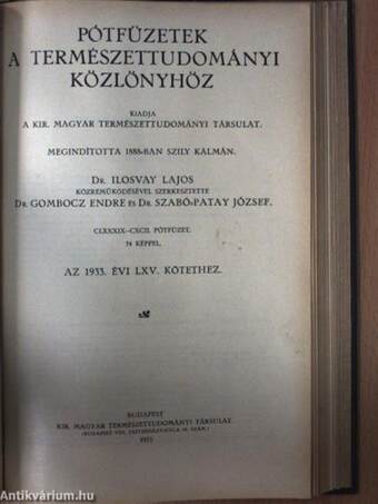 Természettudományi Közlöny 1933. január-december/Pótfüzetek a Természettudományi Közlönyhöz 1933. január-december