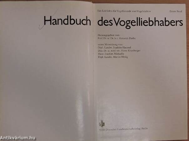 Handbuch des Vogelliebhabers I.