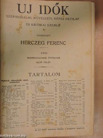 Uj Idők 1930. (nem teljes évfolyam)