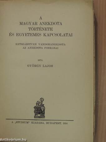 A magyar anekdota története és egyetemes kapcsolatai