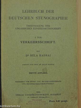 Lehrbuch der Deutschen Stenographie I.