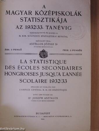 A magyar középiskolák statisztikája az 1932/33. tanévig