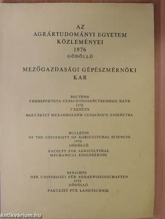 Az Agrártudományi Egyetem Közleményei 1976
