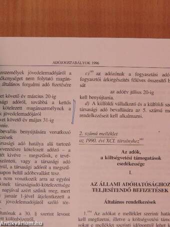 Adójogszabályok 1996