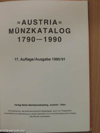 "Austria" Münzkatalog 1790-1990