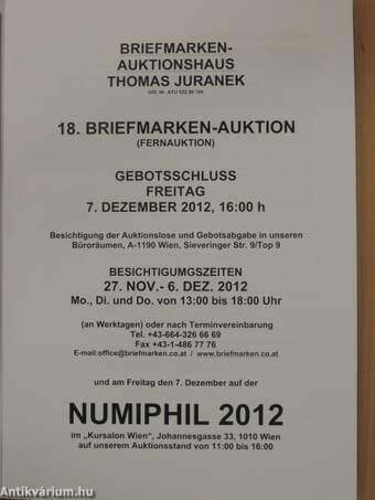 18. Briefmarken-Auktion (Fernauktion), 7. Dezember 2012