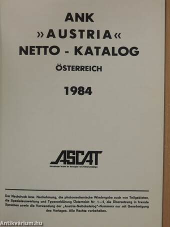 ANK »Austria« Netto - Katalog 1984.