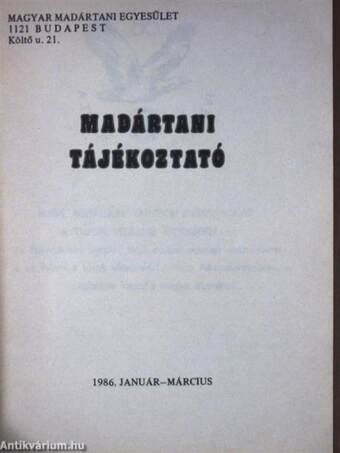 Madártani tájékoztató 1986. január-március