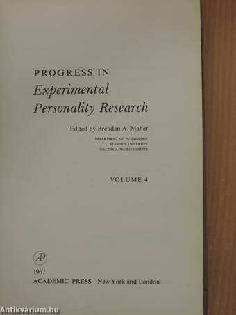 Progress in Experimental Personality Research 4.