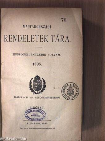 Magyarországi rendeletek tára 1895. I.