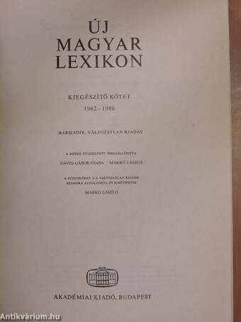 Új magyar lexikon kiegészítő kötet A-Z 1962-1980