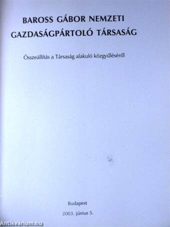 Baross Gábor Nemzeti Gazdaságpártoló Társaság 2003. június 5.