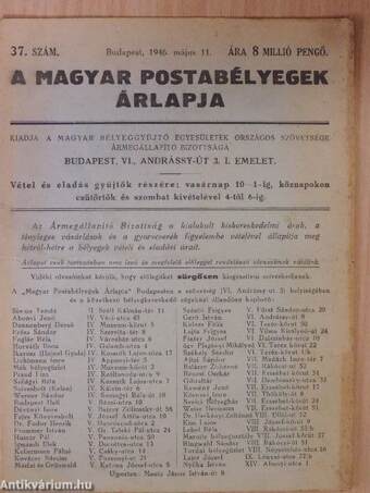 A magyar postabélyegek árlapja 1946. május 11.
