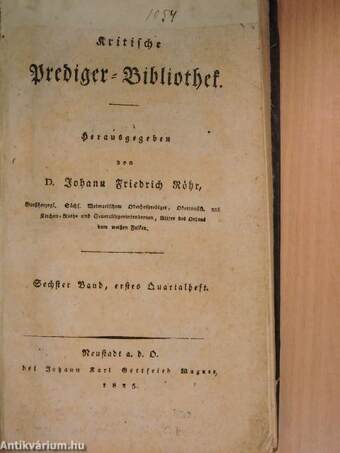 Kritische Prediger-Bibliothek 6/1. (gótbetűs)