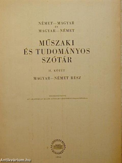 Német-magyar és magyar-német műszaki és tudományos szótár II. (töredék)