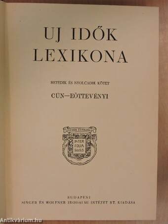 Uj idők lexikona 7-8. (töredék)