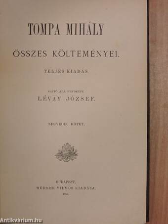 Tompa Mihály összes költeményei IV. (töredék)