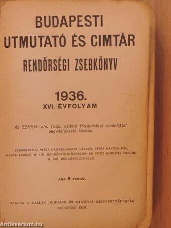 Budapesti utmutató és cimtár 1936. (rossz állapotú)