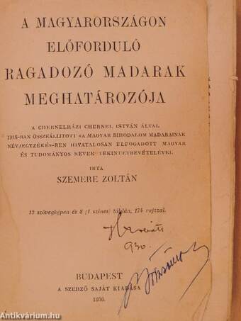 A Magyarországon előforduló ragadozó madarak meghatározója (rossz állapotú)