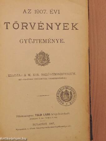 Az 1907. évi törvények gyüjteménye