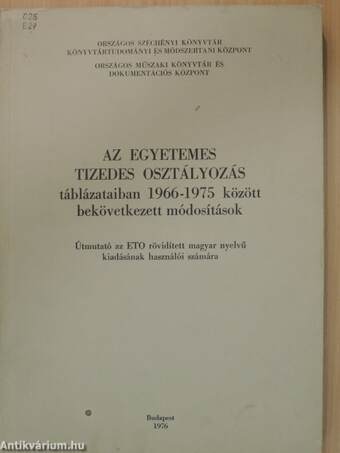 Az Egyetemes Tizedes Osztályozás táblázataiban 1966-1975 között bekövetkezett módosítások