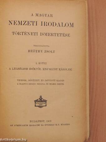 A magyar nemzeti irodalom történeti ismertetése I.