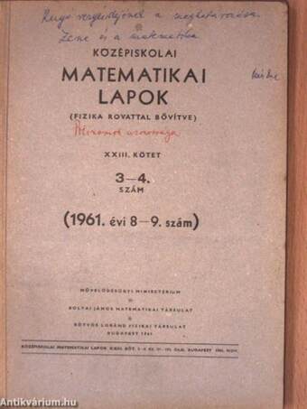 Középiskolai matematikai lapok 1961/8-9.