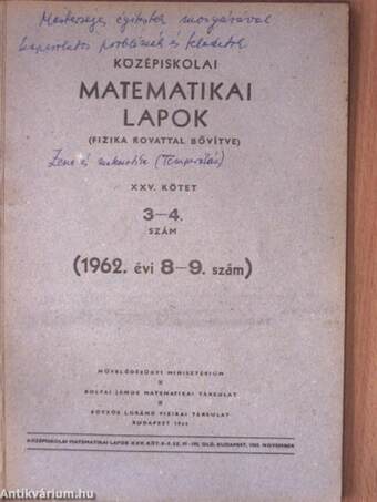 Középiskolai matematikai lapok 1962/8-9.