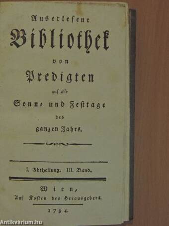 Auserlesene Bibliothek von Predigten auf alle Sonn- und Festtage des ganzen Jahrs I/3. (töredék) (gótbetűs)