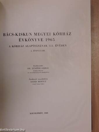 Bács-Kiskun Megyei Kórház Évkönyve 1965