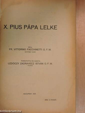 X. Pius pápa lelke