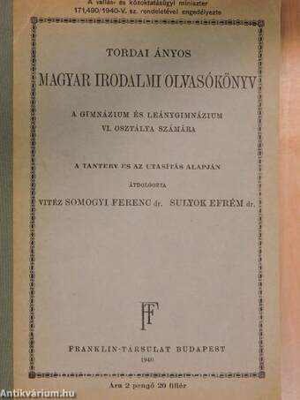 Magyar irodalmi olvasókönyv